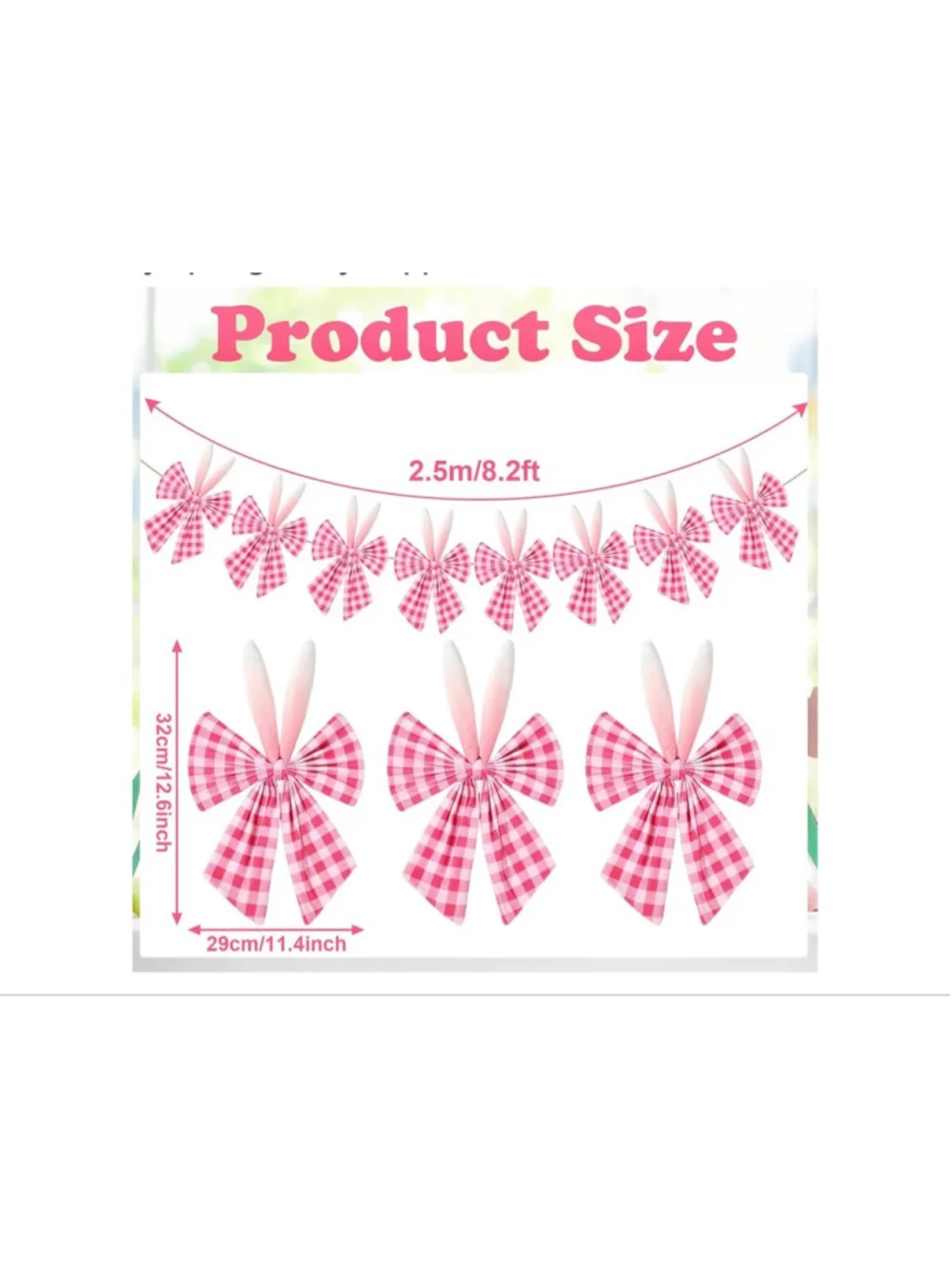 NEW 8.2ft Easter Bunny Pink Bow Garland Decorations Rabbit Ears Bow Plaid Velvet